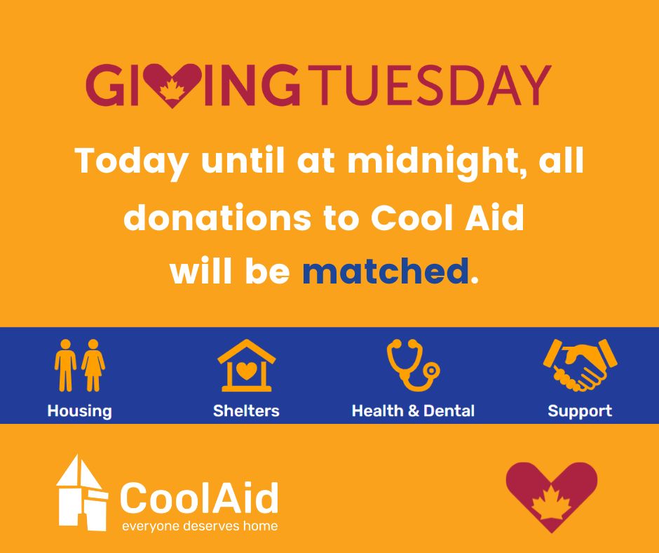 It's #GivingTuesdayCA! And thanks to generous donors, your donations will be matched until midnight, tonight!
That means every dollar you generously give will automatically DOUBLE—helping twice as many people in Greater Victoria.
To donate: coolaid.org/ways-to-help/d…