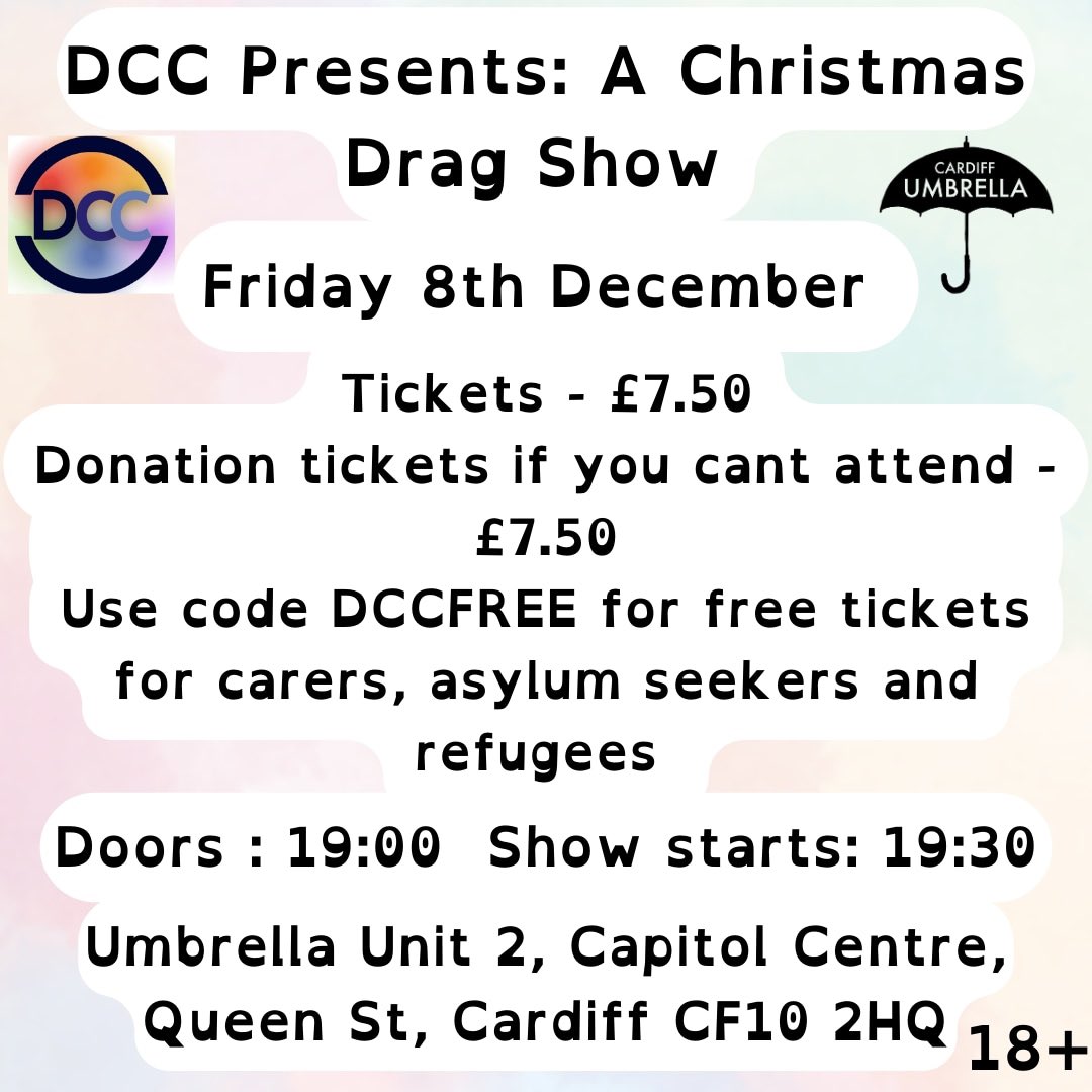 DCCymru's tweet photo. DCC Presents: A Christmas Drag Show!

Join us for an evening of disabled drag talent 🤩

Friday 8th December @ 7pm - more details in the flyer below ⬇️ https://t.co/BLwhnNYk7K