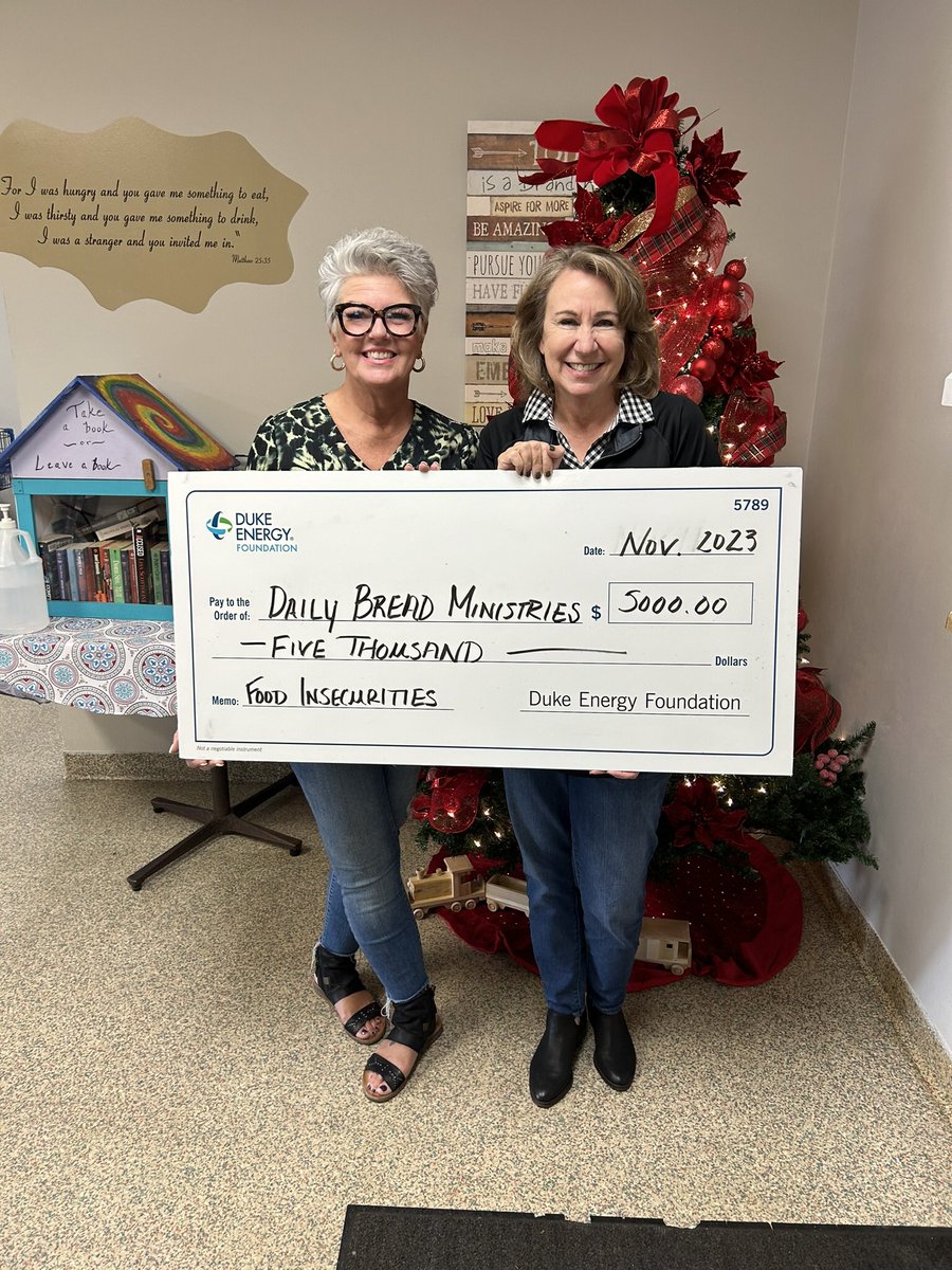 Linda Hannon (@hannonls) on Twitter photo Always great to visit with @dailybreadministries with a check from <a href="/DukeEnergy/">Duke Energy</a>. This team does a great job of supporting our community. Consider donating or volunteering on #GivingTuesday Always great to visit with @dailybreadministries with a check from <a href="/DukeEnergy/">Duke Energy</a>. This team does a great job of supporting our community. Consider donating or volunteering on #GivingTuesday