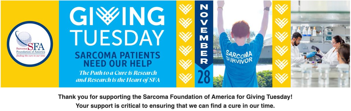 @CureSarcoma Count me in as helping! Wishing you and the #CureSarcoma research/researchers you support every success in this vital cause. For those of us affected by/ and or giving care, cures can't come fast enough.  #SFAGivingTuesday