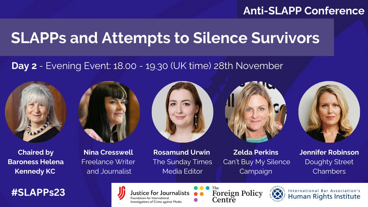 📣 Starting now: SLAPPs and Attempts to Silence Survivors With: @HelenaKennedyKC, @RosamundUrwin, @suigenerisjen, @ZeldaZeldaluna & @OhNinaC All details and joining info: anti-slappconference.info