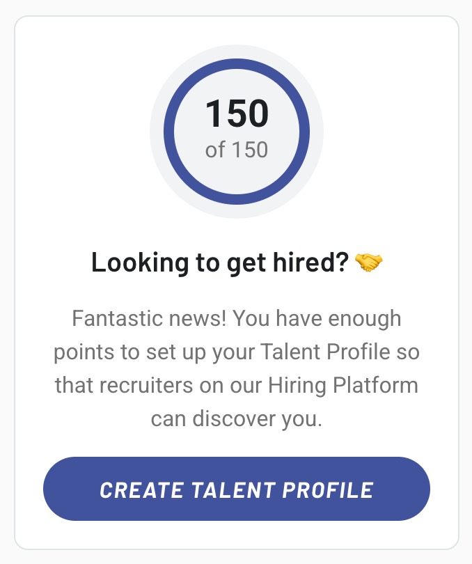 frontendmentor's tweet image. Devs: Continue completing challenges, giving helpful feedback to others, and improving your skills on the main platform. When you reach 150 points, you can create your Talent Profile and set yourself as available for work. This makes you eligible to appear on the Hiring Platform.