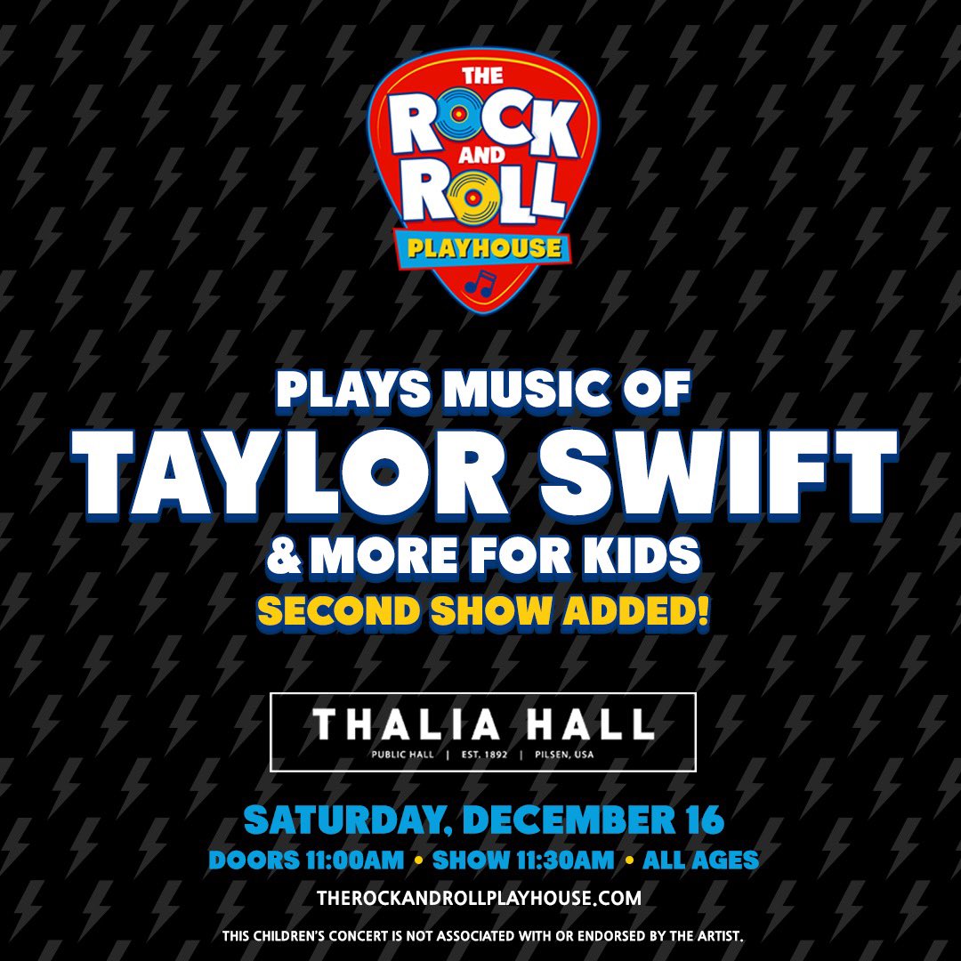 ON SALE NOW! The Rock and Roll Playhouse plays Music of Taylor Swift + More for Kids (SECOND SHOW) on Saturday, December 16th. Tix: ticketweb.com/event/the-rock…