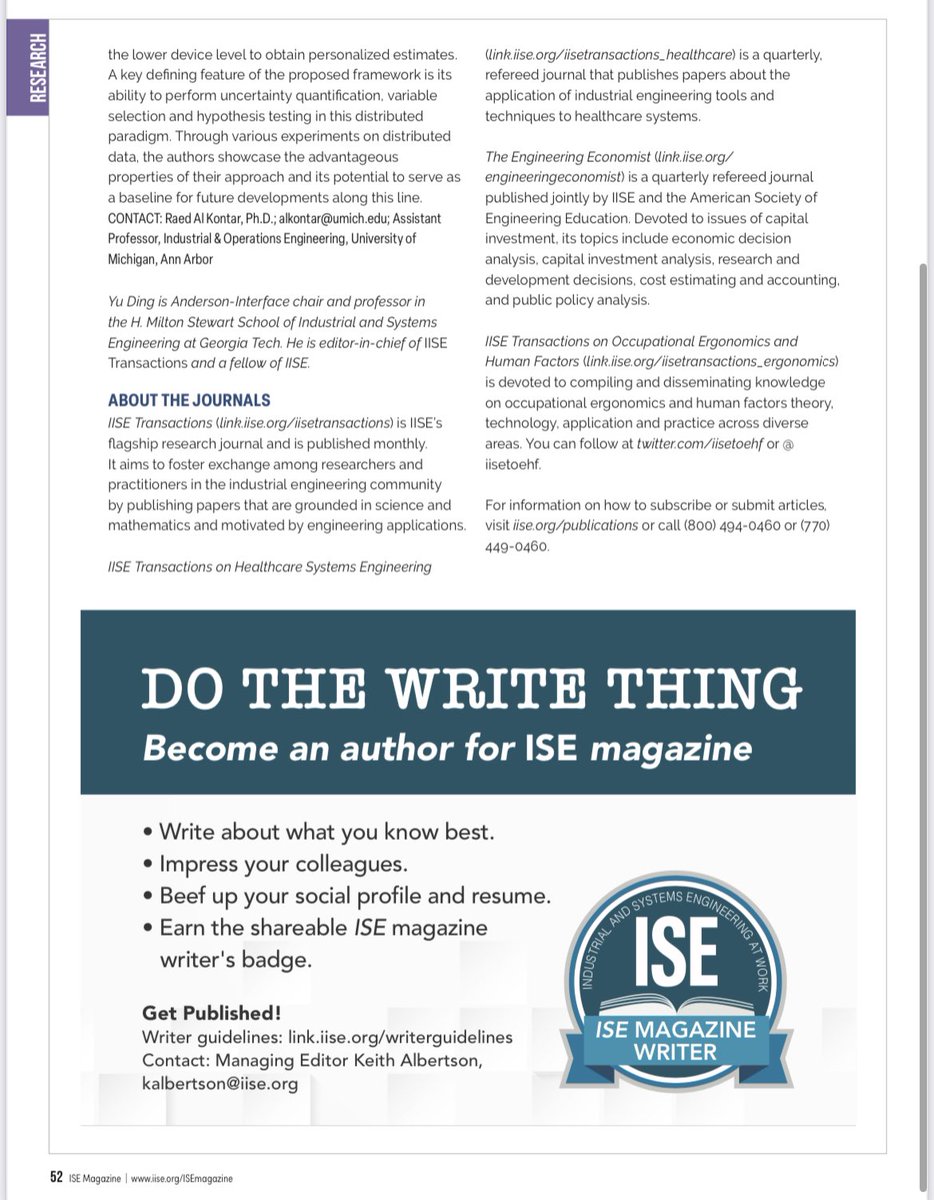 Two papers are featured in the December 2023 ISE Magazine, which are co-authored, respectively, by Petros Papadopoulos, David Coit and <a href="/AAzizEzzat/">Aziz Ezzat</a> and by <a href="/xubo_yue/">Xubo Yue</a>, <a href="/raedkontar/">Raed Al Kontar</a>, and Ana María Estrada Gómez.

(2/3)