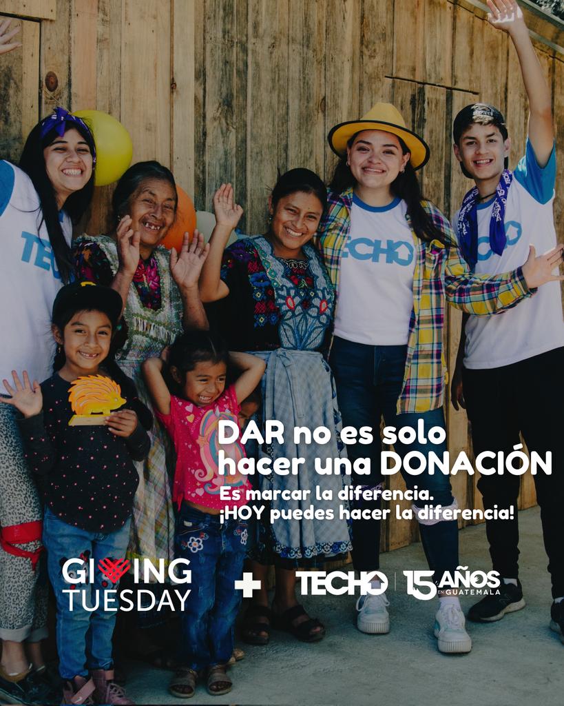 ¡HOY, ES #UnDíaParaDar 💙!

Tu donación hoy  transforma el mañana de familias a través de la construcción de viviendas justas y dignas.

Te invitamos a donar en donorbox.org/techo-en-guate… .Porque juntos y juntas construimos realidades más justas ✨️

#givingtuesday  #donahoy #gt