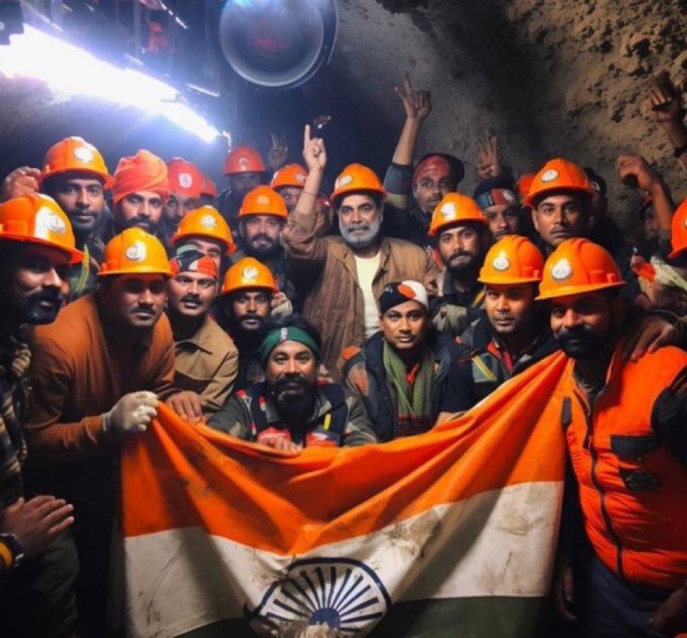 The entire nation expresses its deepest Gratitude to the tireless efforts of all those involved in rescuing the 41 workers trapped in the tunnel in #Uttarkashi . Truly a monumental effort in terms of sheer grit, determination and out of the box thinking #Heroes