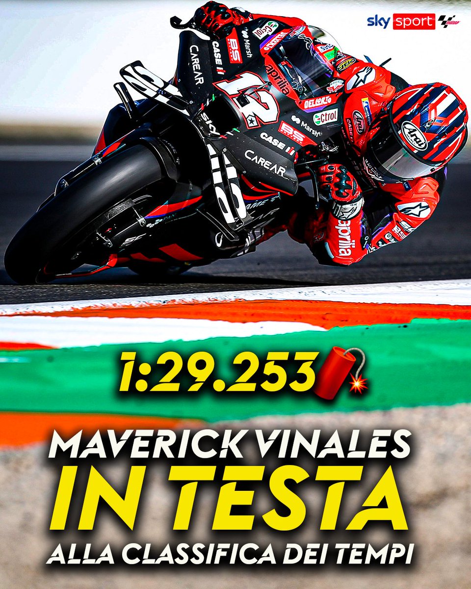 SkySportMotoGP's tweet photo. 🔝 Vinales chiude davanti a tutti
Pecco soddisfatto del nuovo motore
RISULTATI ➡ https://t.co/5dkx1dbKJi
#TestValencia #MotoGP2024 https://t.co/oMsIzh87XV