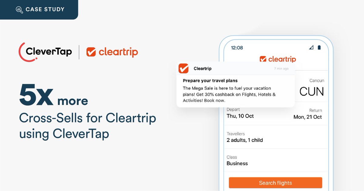 CleverTap's tweet image. Cleartrip takes flight with CleverTap, with 5x more cross-sells & a 10% boost in #monetizationrates! ✈️
Discover how CleverTap's 360-degree user view, #automatedsegmentation & #realtimeanalytics empowers @Cleartrip to exceed growth goals.
Read here: bit.ly/3N35qZo
