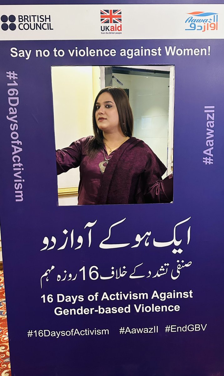 MahnoorChMoon's tweet photo. Being member of #AwaazII i expressing my gratitude and acknowleding the efforts of @AwaazII and British Council Pakistan the way we address the GBV issue is actually changing the behaviour of society.￼
 (ایک ہو کے آواز دو)
#16DaysOfActivismAgainstGBV  @pkBritish @affanjaved https://t.co/W1Y9AM1h3L