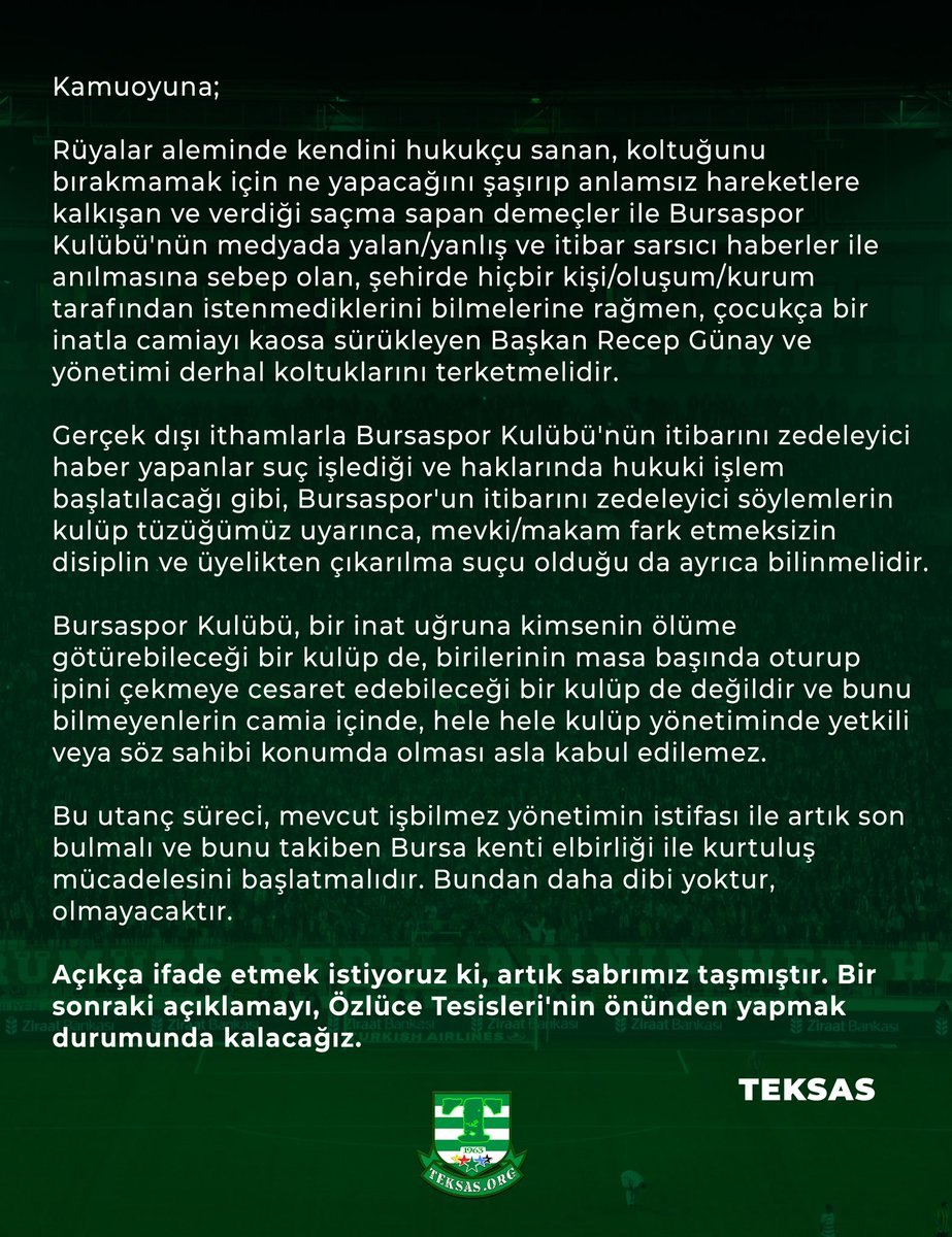 📢Kamuoyuna; Açıkça ifade etmek istiyoruz ki, artık sabrımız taşmıştır. Bir sonraki açıklamayı, Özlüce Tesisleri'nin önünden yapmak durumunda kalacağız!