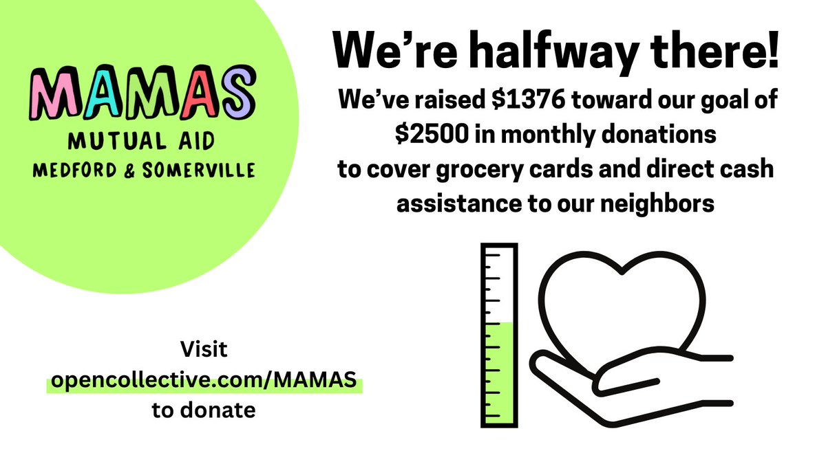 This #GivingTuesday consider Mutual Aid Medford and Somerville, where your money goes to direct cash and grocery aid for your neighbors! No means testing, no judgment. Make your tax-deductible, and easy to set up recurring donations at opencollective.com/MAMAS