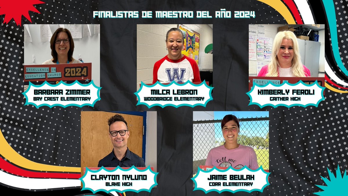 hcps_espanol's tweet photo. ¡Felicitaciones a nuestros 13 finalistas de los Premios a la Excelencia en Educación! 🤩

Estas estrellas fueron seleccionadas entre más de 200 nominados en cada categoría (Maestro del Año, Ida S. Baker al Educador de Diversidad del Año, Empleado de Apoyo Educativo del Año). 🎸🎉 https://t.co/MyMmwG8Cli