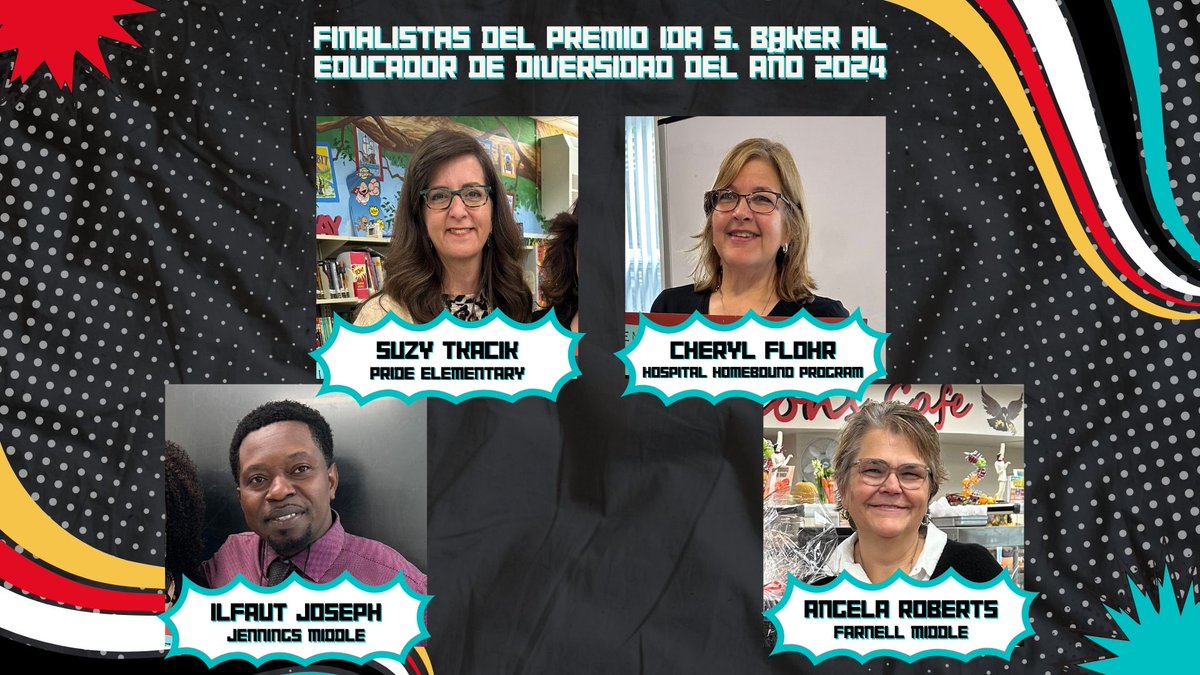 hcps_espanol's tweet photo. ¡Felicitaciones a nuestros 13 finalistas de los Premios a la Excelencia en Educación! 🤩

Estas estrellas fueron seleccionadas entre más de 200 nominados en cada categoría (Maestro del Año, Ida S. Baker al Educador de Diversidad del Año, Empleado de Apoyo Educativo del Año). 🎸🎉 https://t.co/MyMmwG8Cli