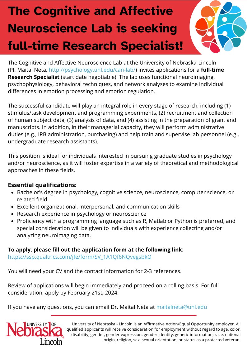 CANLab_UNL's tweet image. Hi! The CAN Lab at UNL is looking for a full-time Research Specialist! Apply here: ssp.qualtrics.com/jfe/form/SV_1A…