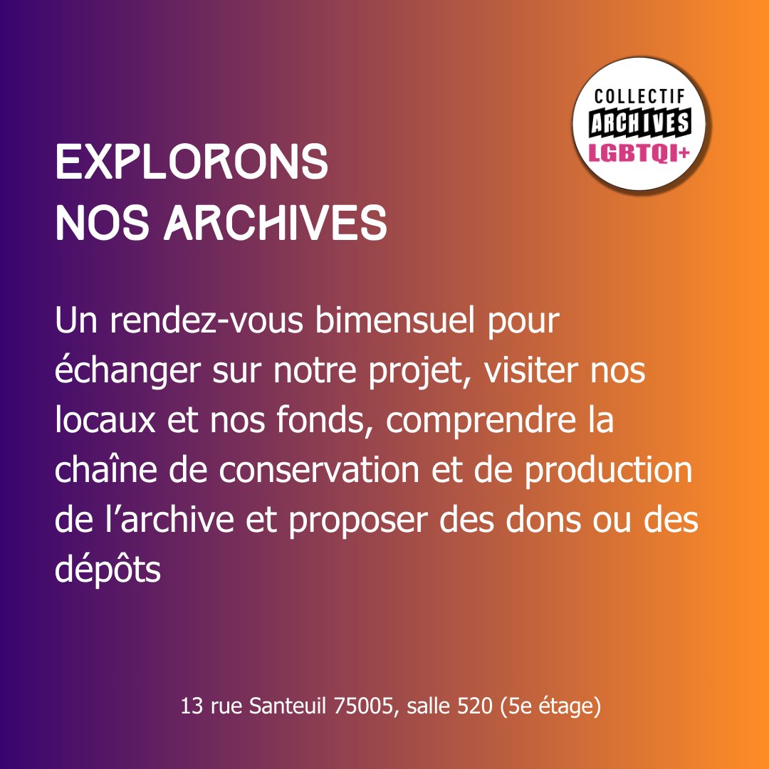 LgbtqiArchives's tweet photo. Vous souhaitez découvrir nos activités, nos projets, nos archives ? Nous rejoindre ? 
Bonne nouvelle, demain c'est possible, et on essaiera de répondre à toutes vos questions ! 
Passez nous voir ! 💜🧡 https://t.co/Hw2hdref7V