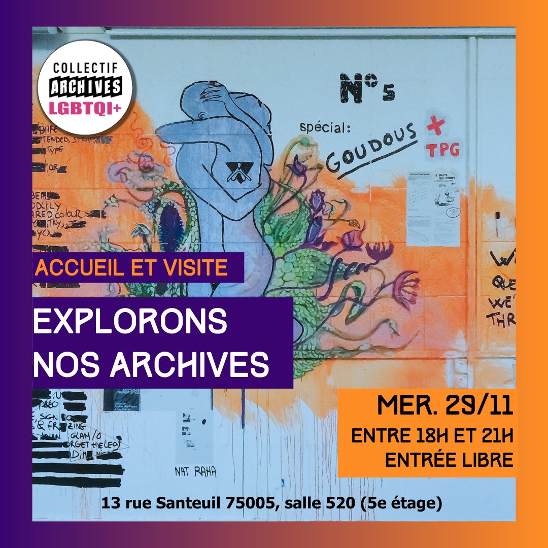 LgbtqiArchives's tweet photo. Vous souhaitez découvrir nos activités, nos projets, nos archives ? Nous rejoindre ? 
Bonne nouvelle, demain c'est possible, et on essaiera de répondre à toutes vos questions ! 
Passez nous voir ! 💜🧡 https://t.co/Hw2hdref7V