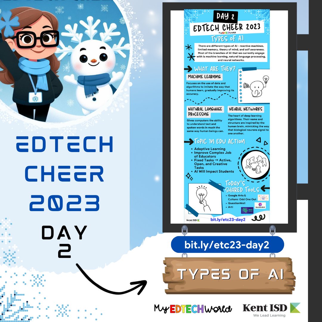 myedtechworld's tweet photo. ❄️ EdTech Cheer 2023: Day 2 - Different Types of AI ❄️
What are the different types of AI to be aware of? https://t.co/2YeZNiZHH0 #edtechcheer #artificialintelligence #miched https://t.co/2lkmMu2Son