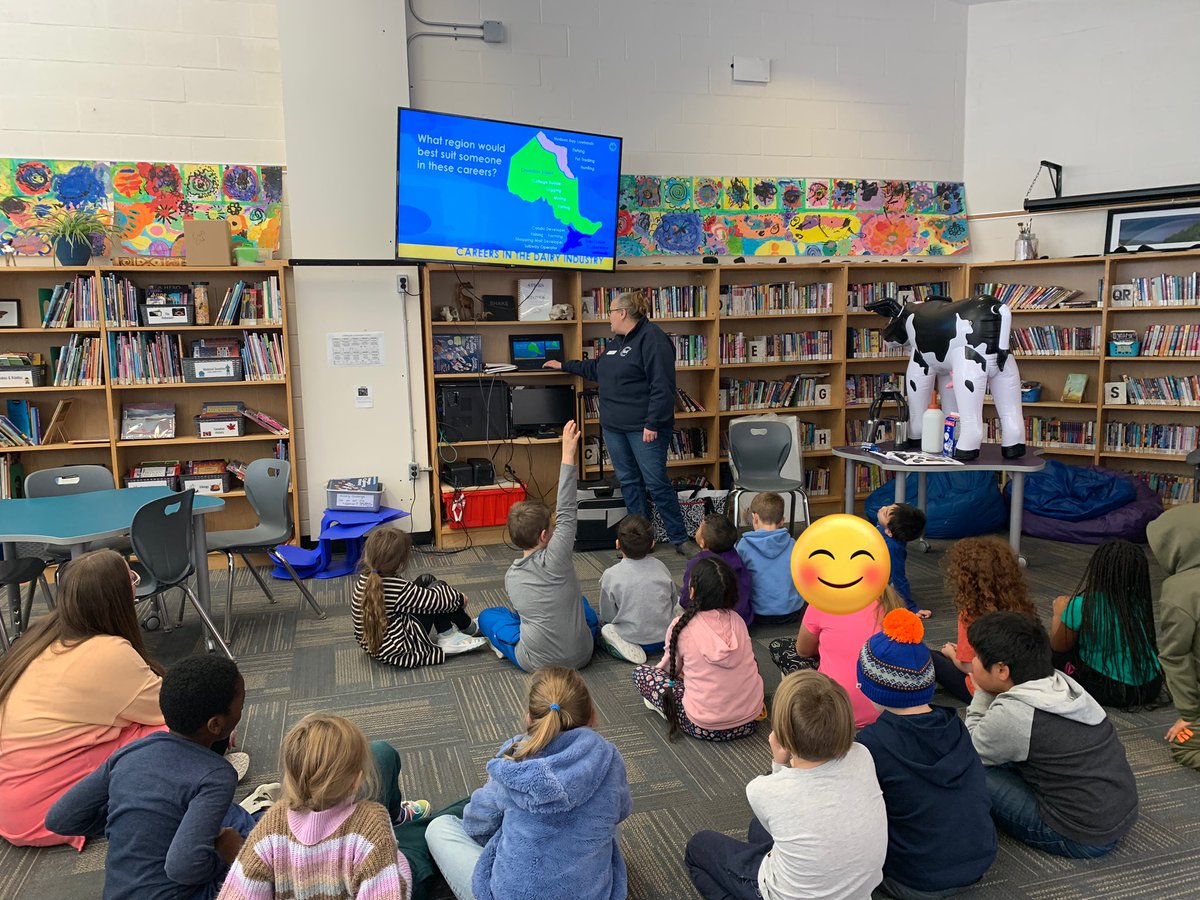 Today we welcomed the Dairy Farmers of Ontario who talked to our K-3 students. One of the topics was careers in the dairy industry. #Moo #Milk #DairyFarmers 🐄🥛#MargaretProud