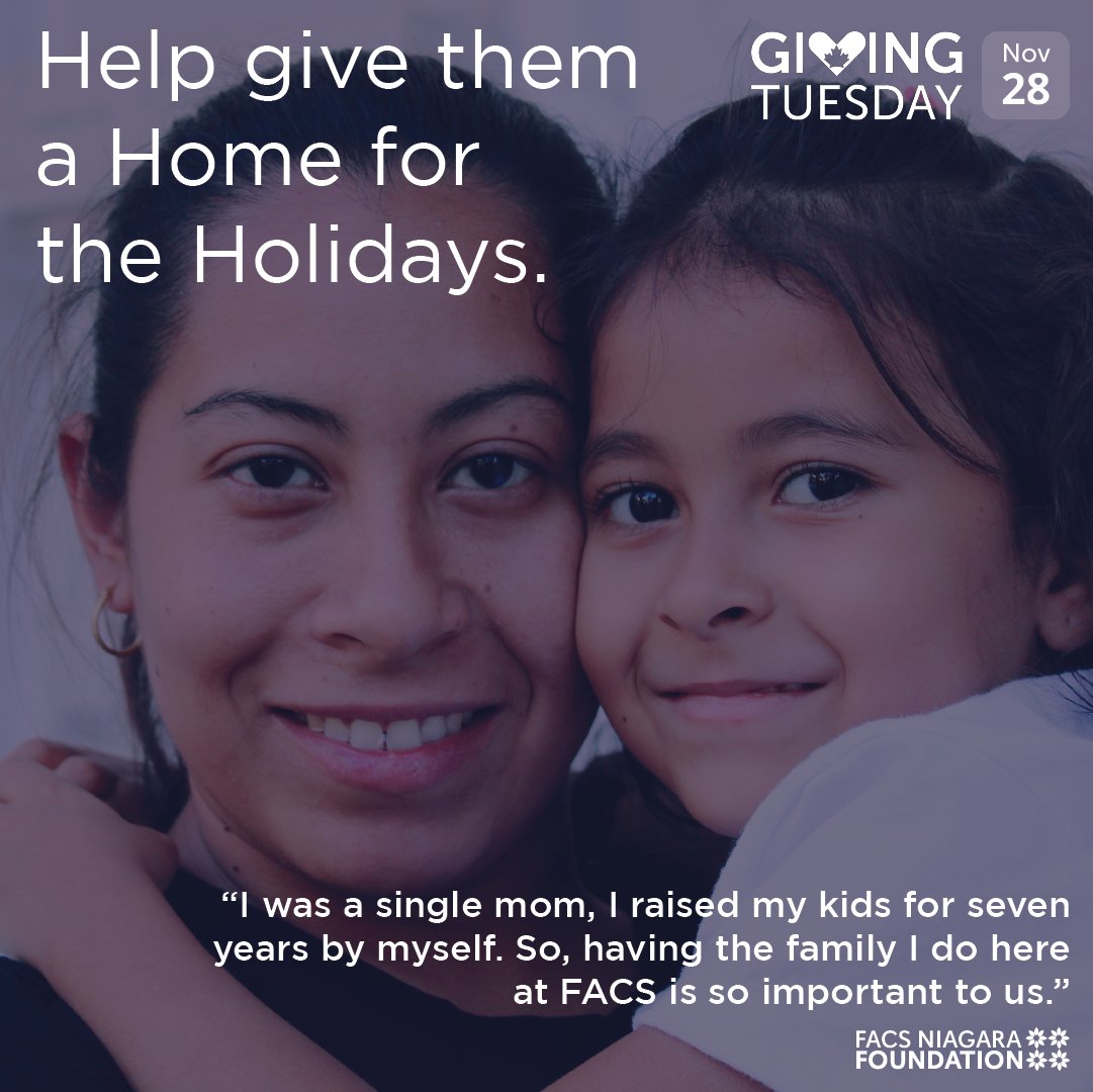 Today is #GivingTuesday!
 
FACS Niagara relies on community support to host programs like Home for the Holidays, where we can provide our youth in care with the holiday magic that we all deserve this time of year.✨

Click here to give today: ow.ly/fyYw50Qc47X