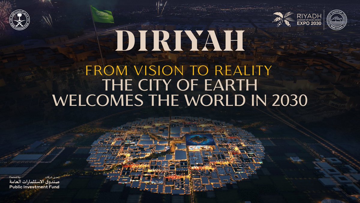 DiriyahCo's tweet photo. It’s official, Riyadh will host Expo 2030! 

This historic achievement is driven by #SaudiVision2030, and we’re honored to be bringing this vision to life.

We’re ushering a new era of change from Diriyah, and we have many more exciting developments leading up to #RiyadhExpo2030. https://t.co/csfBzA9Yrh