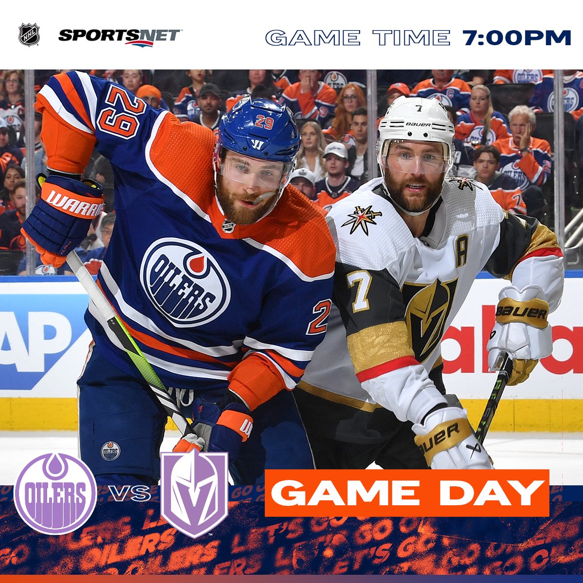 IT'S GAME DAY!

The #Oilers host the Golden Knights for #HockeyFightsCancer night at @RogersPlace. 

🎟️ EdmontonOilers.com/Tickets
⏰ 7:00pm MT
📺 @Sportsnet
📻 @630CHED
 
 #LetsGoOilers