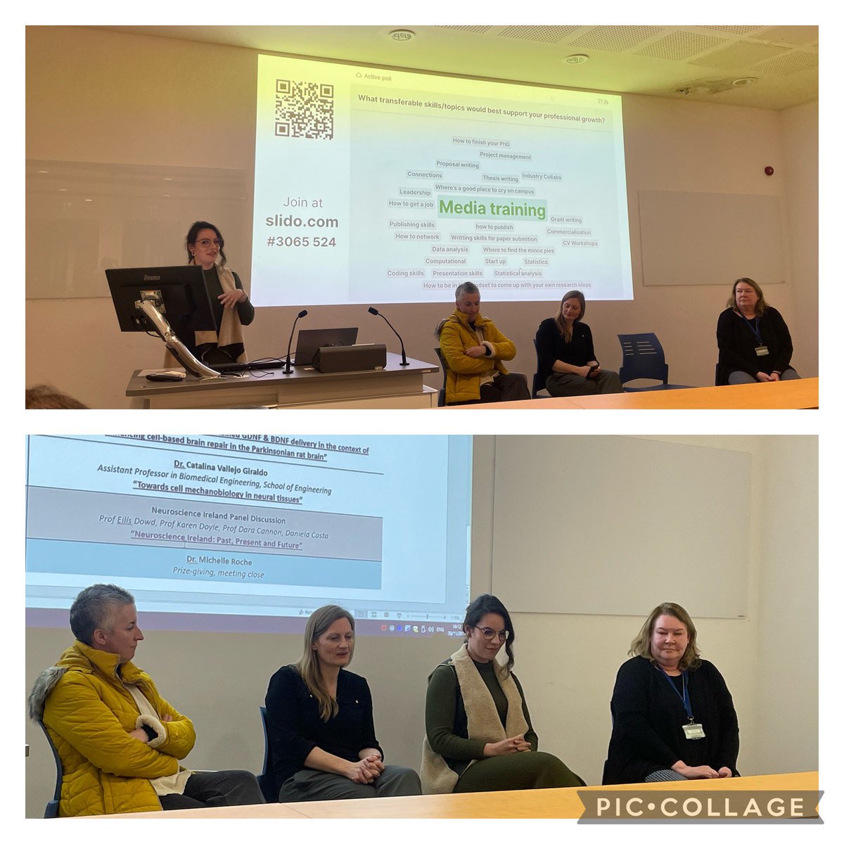 Panel discussion at @GalwayNeuro research day on the future of Neuroscience Research in Ireland with panel members past, current and future presidents of @NeuroscienceIRL and president of @YoungNeuroIrl Prof Karen Doyle, Prof Eilis Dowd, Prof Dara Cannon and Daniela Costa