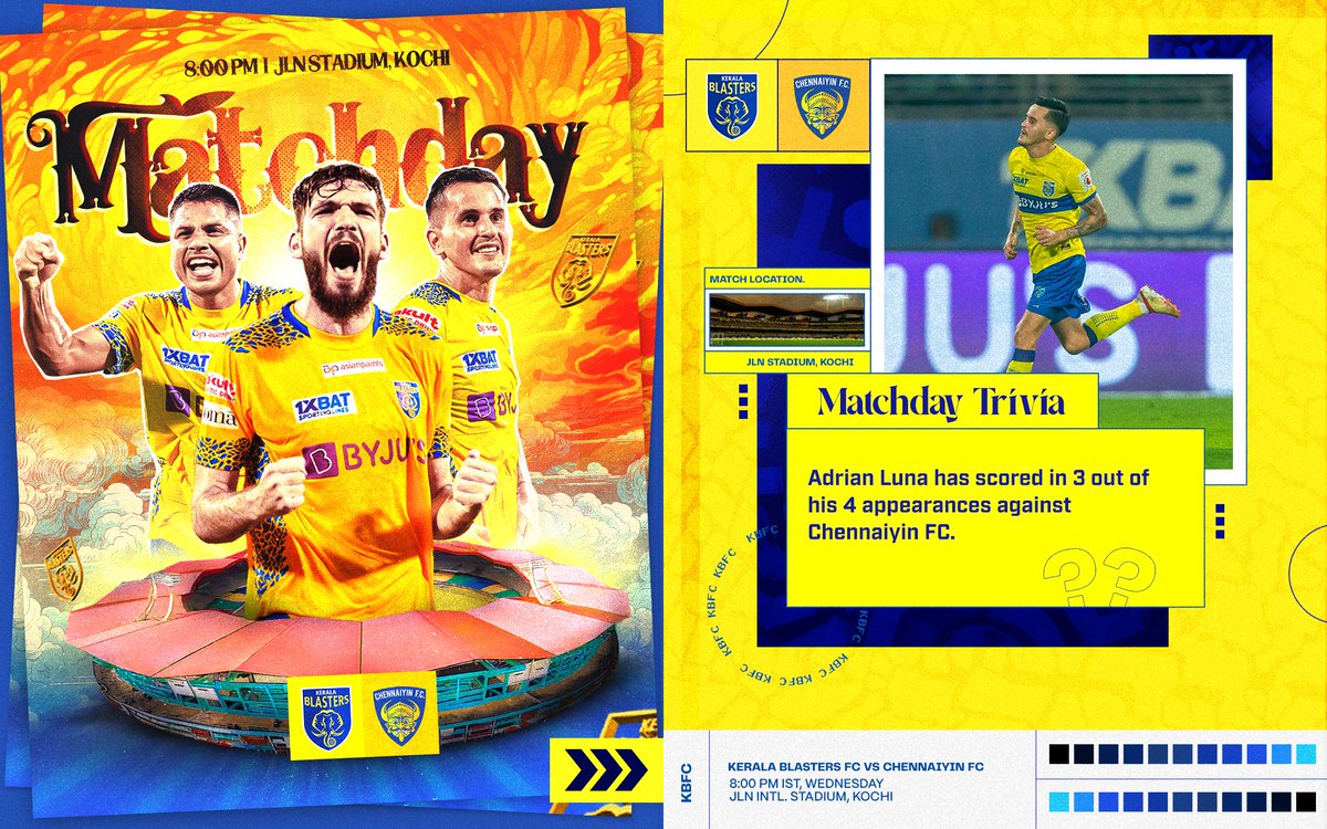 KeralaBlasters's tweet photo. 𝐀 𝐑𝐢𝐯𝐚𝐥𝐫𝐲 𝐑𝐞𝐢𝐠𝐧𝐢𝐭𝐞𝐝! 🟡👊

An intense clash of passion and pride awaits us at the fortress tonight! ⚽⚔️

#KBFCCFC #KBFC #KeralaBlasters https://t.co/Jf7kB5T7DY
