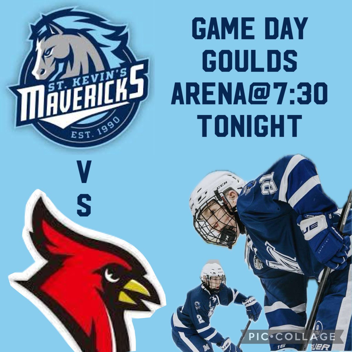 St Kevin’s Mavericks are taking on Roncalli  <a href="/RchsCardinals/">RCHS</a> in the home barn tonight @7:30 everyone #bethere #beloud #giddyup #gameday GO MAVS #bleedblue💙 🐴🚨🏒🥅 <a href="/skhmavericks/">St Kevin's High</a>
