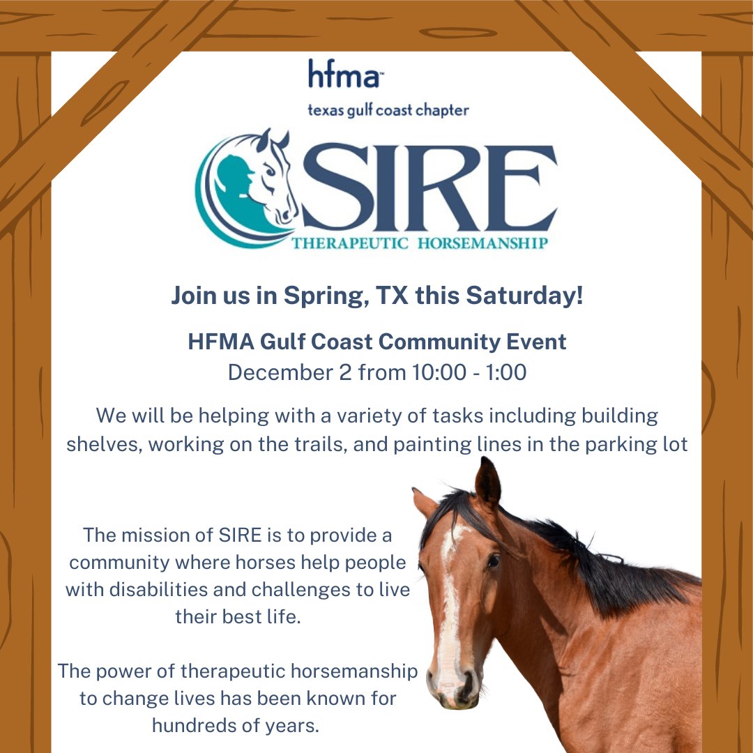 HFMATXGC1's tweet photo. Join us this Saturday for a Community Event at SIRE in Spring, TX! Learn more and RSVP in our chapter email here: https://t.co/ZtVGXN5X69 https://t.co/lwucqd3fRl