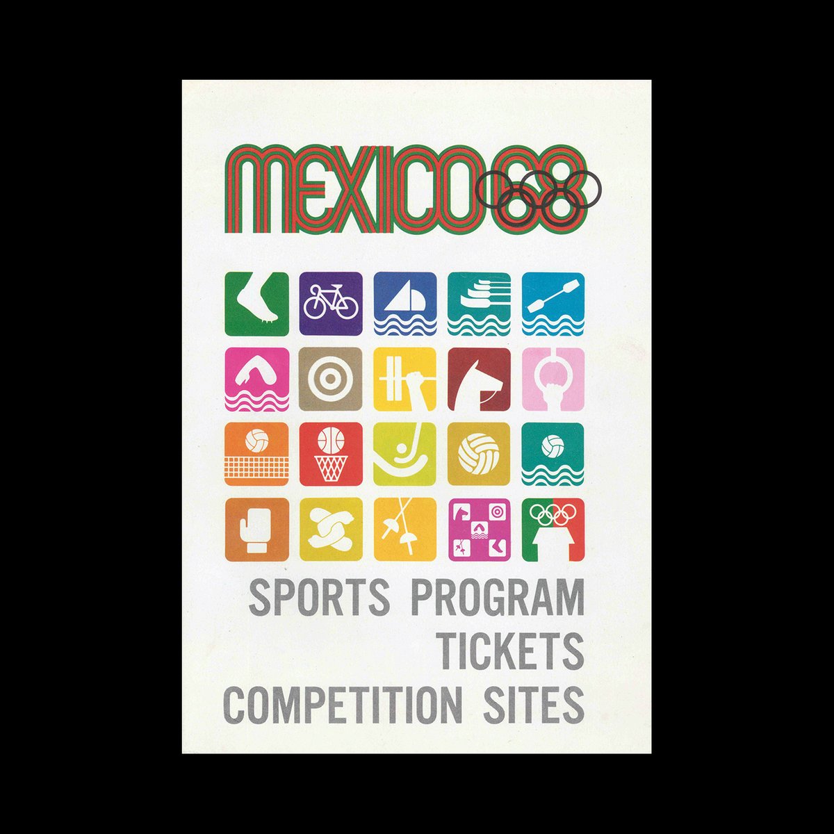 DesignReviewed's tweet photo. Mexico 1968, Sports Program, Tickets, Competition Sites, 1968. Brand identity designed by Lance Wyman https://t.co/4z75CU7K3c #mexico1968 #graphicdesign #brandidentity #DesignForSport https://t.co/qhgxuuHFbA