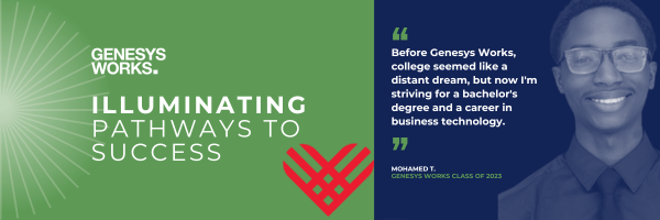 GenesysWorksNCR's tweet photo. Itβs #GivingTuesday! Your gift allows
@GenesysWorksNCR to provide access to professional training, paid internships, and ongoing coaching and support for students like Mohamed. Donate Today! https://t.co/aHpU2hwRAr #GivingTuesday, #GenesysWorksNCR, #Pathways2Success https://t.co/Es7fTi4eQ9