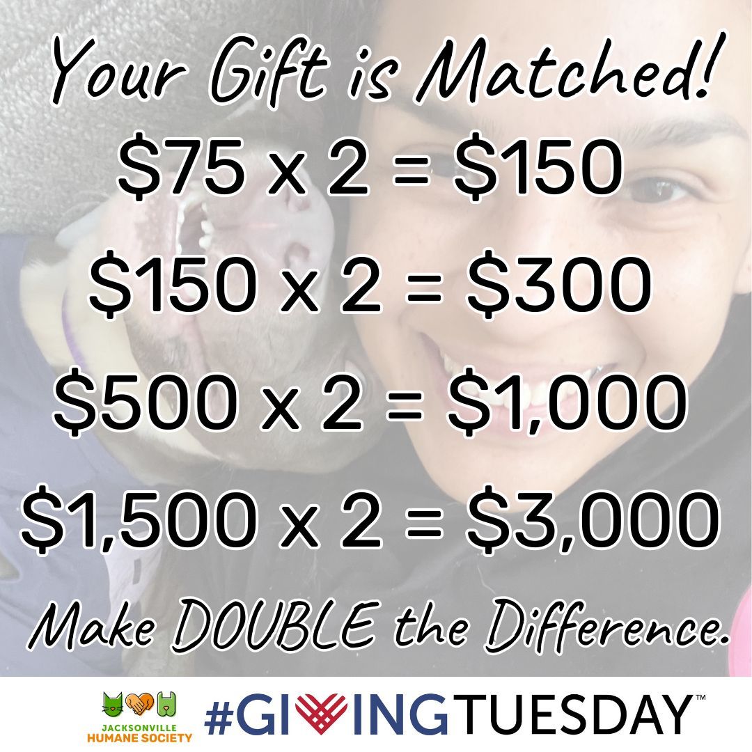 Your donation will DOUBLE when you donate today! Visit buff.ly/2V08OLA in honor of #GivingTuesday and make a world of difference in the lives of dogs and cats in our community.