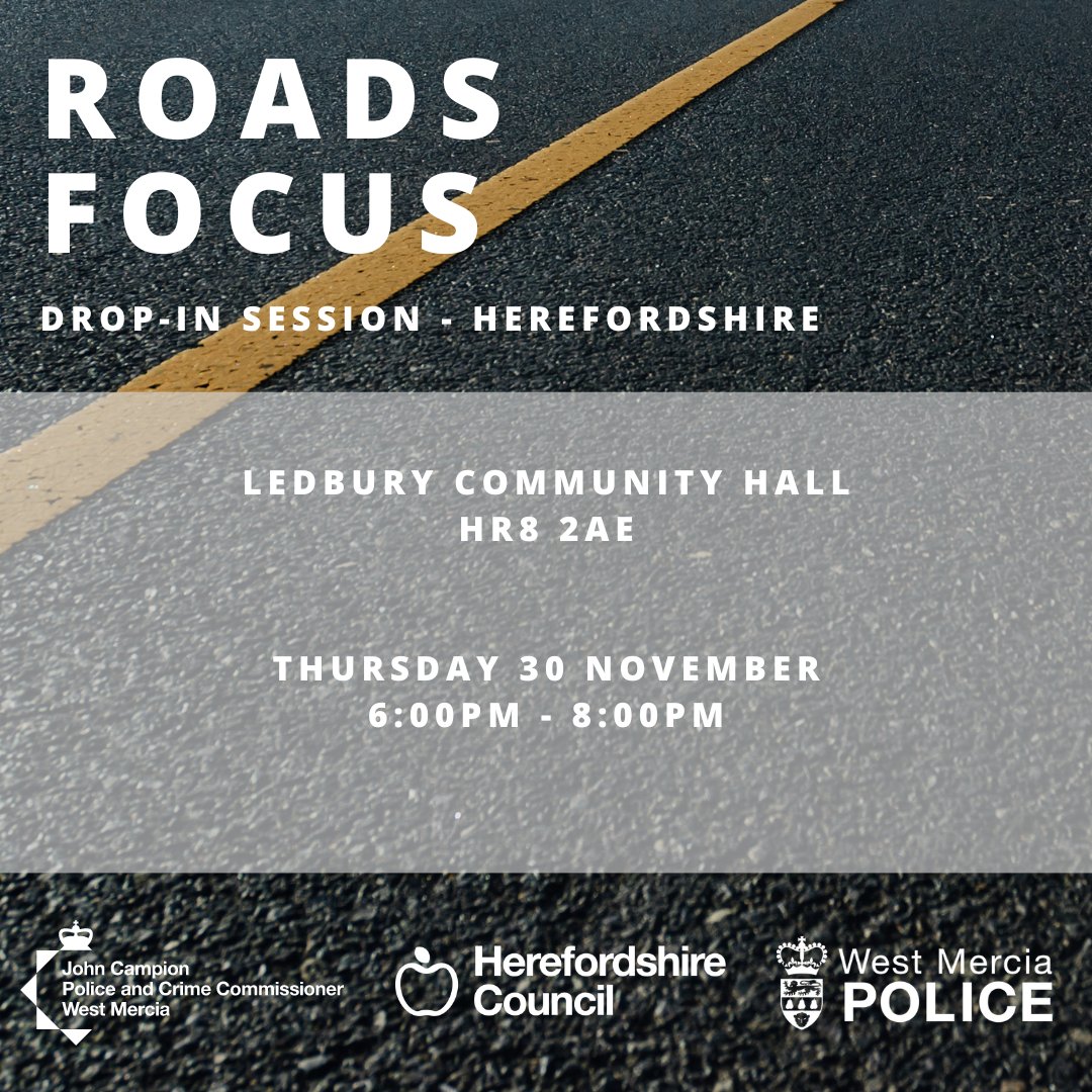 LEDBURY | Have something to say about the roads in your area? This is a campaign that focuses on giving the public ownership to share their views on the roads in West Mercia. Come along to Ledbury Community Hall 30.11.23 6pm - 8pm.