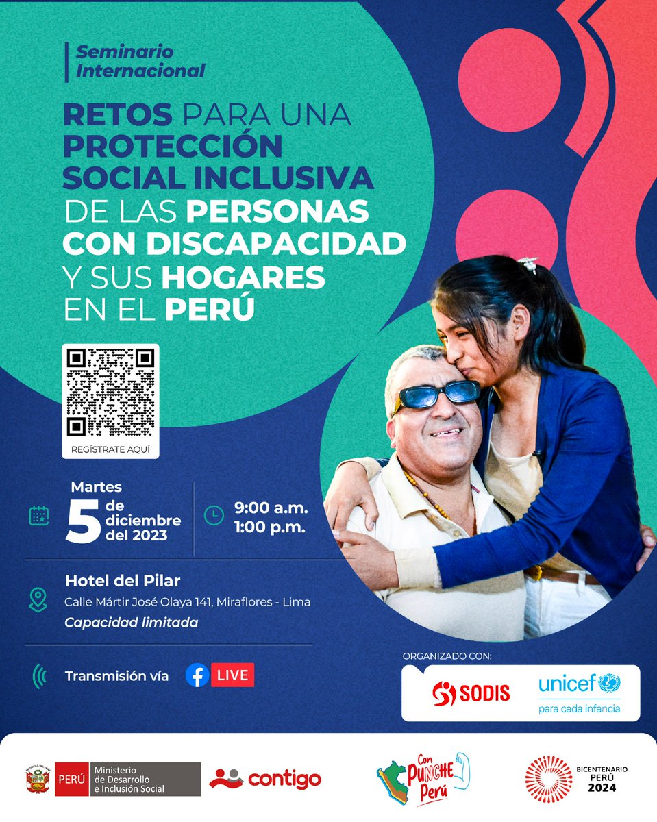 Participa del seminario internacional, evento que busca contribuir al proceso de reflexión sobre el avance de las intervenciones de protección social para #PersonasConDiscapacidad en nuestro 🇵🇪
👉 forms.office.com/r/ytK0uwU7kF