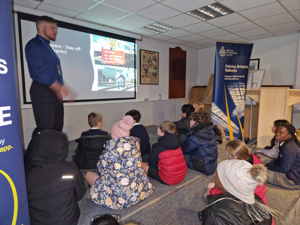 BTPCheshire's tweet photo. This week we are at Warrington Crucial Crew, delivering important safety messages to school children, alongside #CheshirePolice and several other agencies. #KeepOffTheTracks https://t.co/7XYFN4oz15