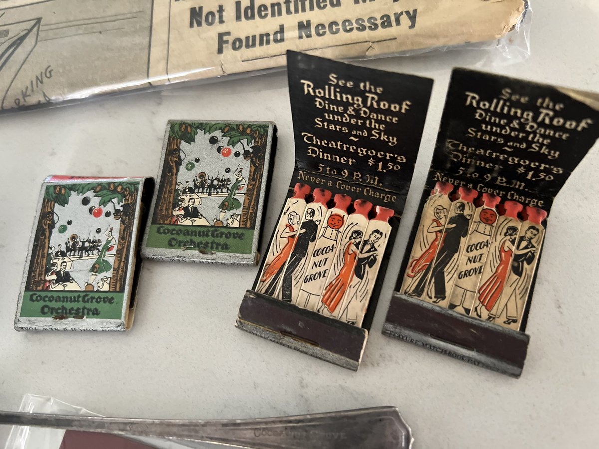 bpmacphee's tweet photo. My annual post remembering those lost at #cocoanutgrove #boaton 11/28/42 - 81 years ago today. Grandmother and friends were in line to get in, but decided to leave and go somewhere else. Some additional items added to collection since last post. @gravesmiller @lesk25 @BostonFire https://t.co/5xp7XD1Slq