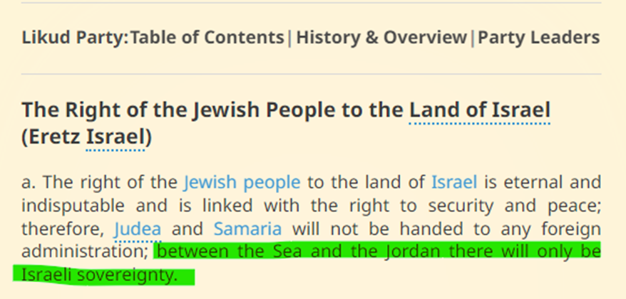 @VanessaBeeley She is stating 🇮🇱 Likud's Original policy position from 1977 👇, ironically Likud coined the phrase 'from the river to sea' 🤯
