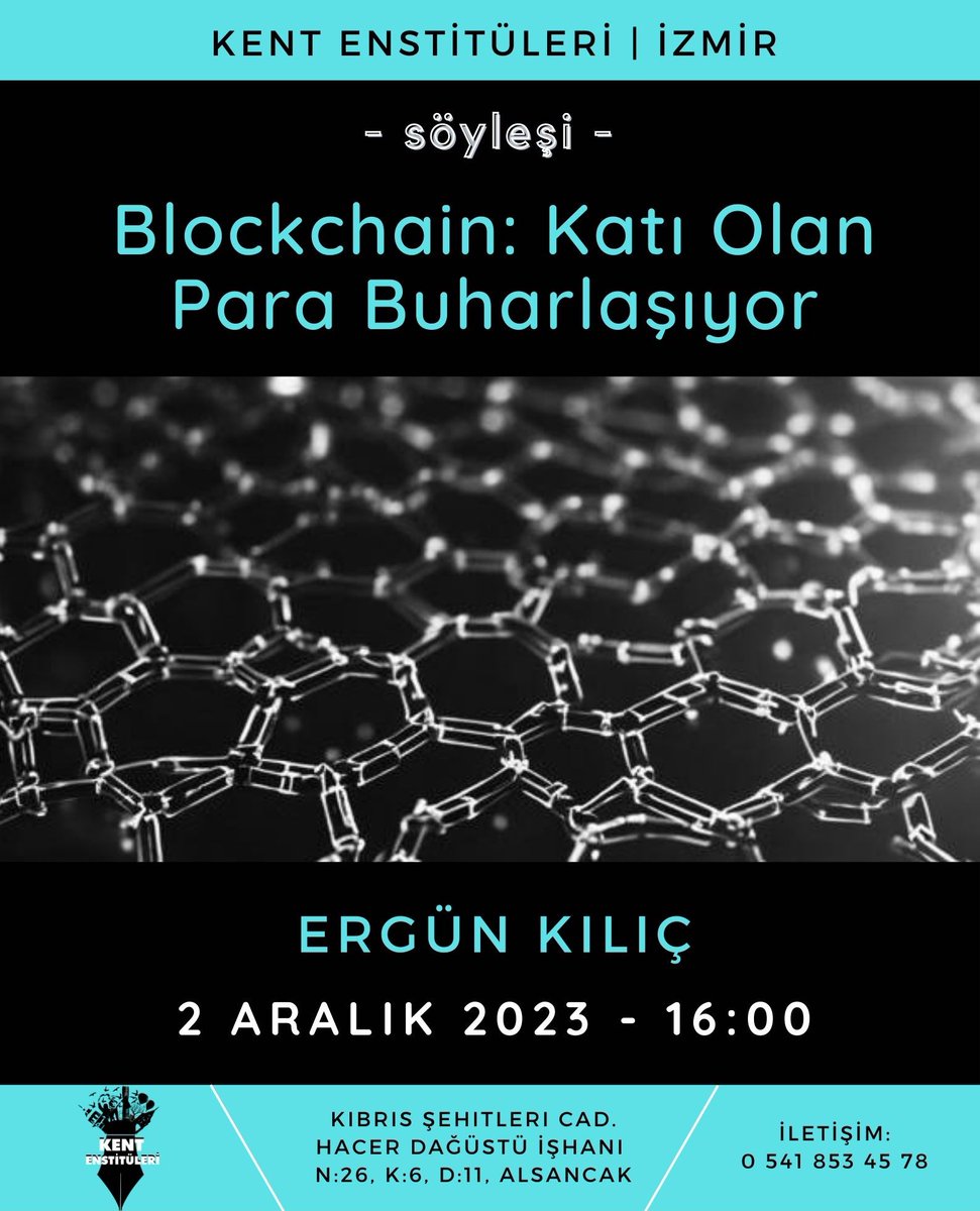 Düzenin yeni teknolojilerle imtihanına odaklanan 'Kapitalizmin Algoritmaları' programı devam ediyor. ‘’Blockchain: Katı Olan Para Buharlaşıyor’’ başlıklı söyleşide Ergün Kılıç’la blok zinciri teknolojisinin imkan ve sınırlarını konuşacağız. 2 Aralık Cumartesi 16:00'da, İzmir'de.