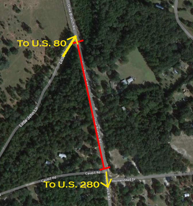 Bryan County Public Works will require the closure of a portion of Olive Branch Road between Little John Lane and Homestead Drive beginning December 4, 2023, until at least December 18, 2023. The closure is required to upgrade stormwater piping.