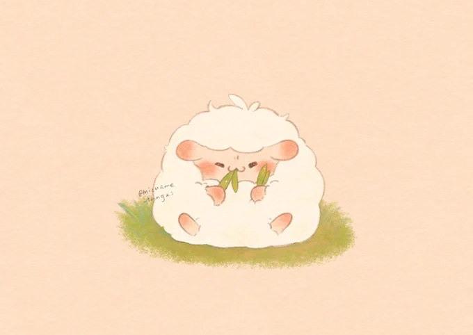 もぐもぐ (  - ὢ -  )#ねぐせのひつじ#すぴょんず #イラスト 