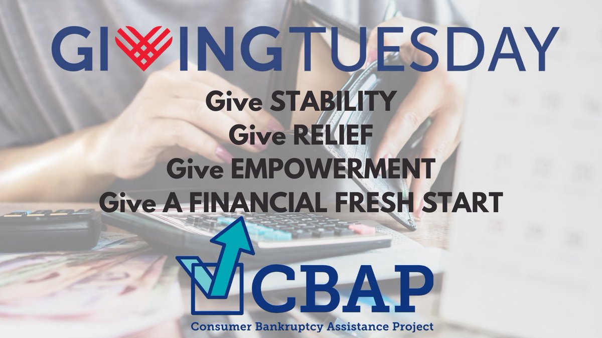 cbap_phl's tweet photo. #GivingTuesday At CBAP our pro bono bankruptcy services give clients relief to their overwhelming debt, stability once the debt is cleared, empowerment through financial education, and most important a Fresh Start to achieve a more successful financial future. Will you join us!? https://t.co/thpK86T8YX