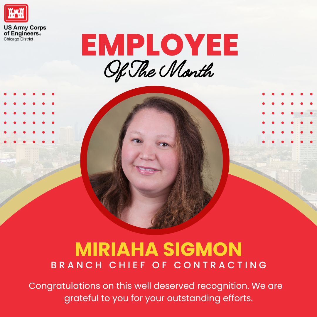 📣 Please join us in congratulating Miriaha Sigmon, #USACEChicago's Employee of the Month! 

Miriaha went above and beyond in her actions to get the remaining FY23 contracts awarded during the critical fiscal year closeout. 

Thank you for your hard work and dedication!