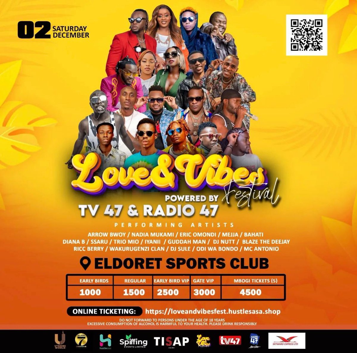 Eldoret Tunakujaaa!Love & Vibes Festival is happening this Saturday the 2nd of December at Eldoret Sports Club featuring all Top Kenyan artists such as: Mejja, @NadiaMukami , @ArrowBwoyKe, @BahatiKenya , Diana B ( The Bahatis), Ssaru, Eric Omondi, Iyanii, Mc Guddah Man , Trio…