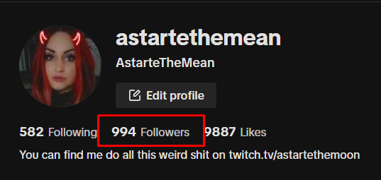 AstarteTheMoon_'s tweet photo. Im so close to 1k on tiktok 🤠 https://t.co/VscnNdBFqR