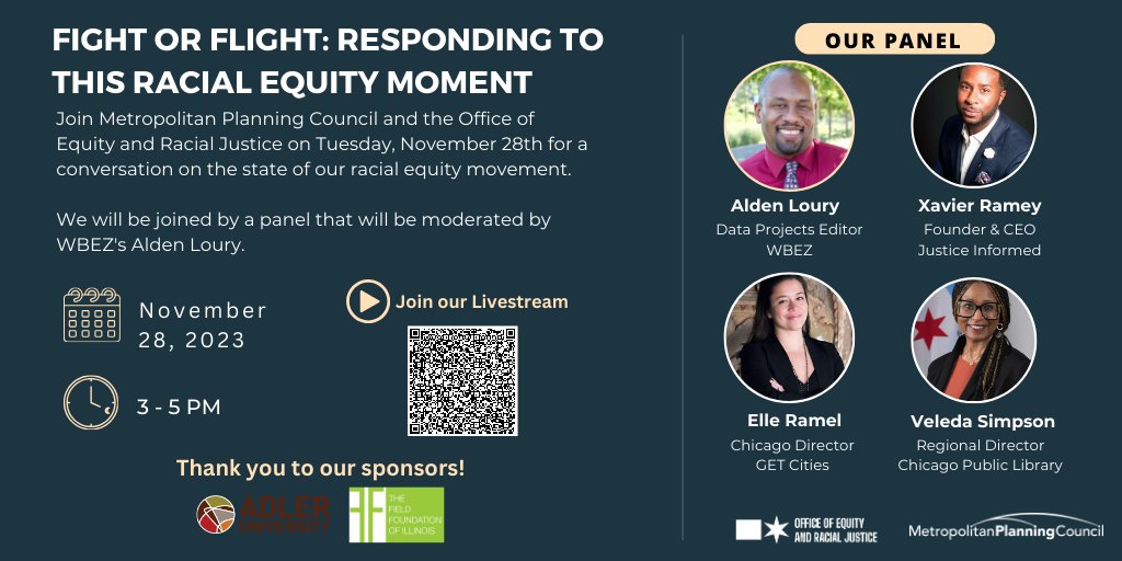 Metroplanners's tweet photo. How are we responding in this moment of attack on racial equity work across the country? Join us &amp; the Office of Equity and Racial Justice at the link below for a conversation on the state of our racial equity moment.

https://t.co/cCKJc1O7DL

#racialequitymoment #fightorflight https://t.co/m2dgApyq5c