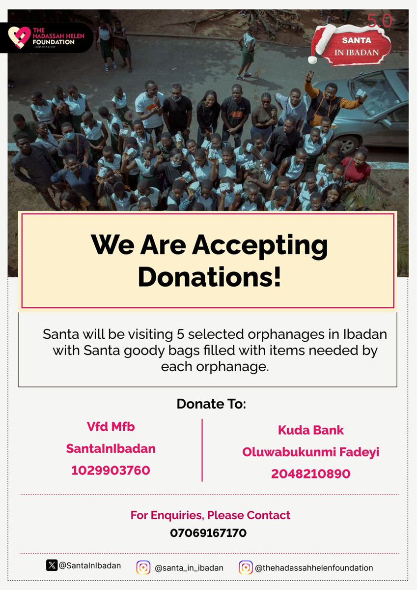 SantaInIbadan's tweet photo. It's that time of the year again! 

Join us to spread the Christmas cheer to five (5) orphanage homes in Ibadan this December. Please make all donations to the accounts in the picture. Thank you. ❤ https://t.co/kGHiw4fYoP