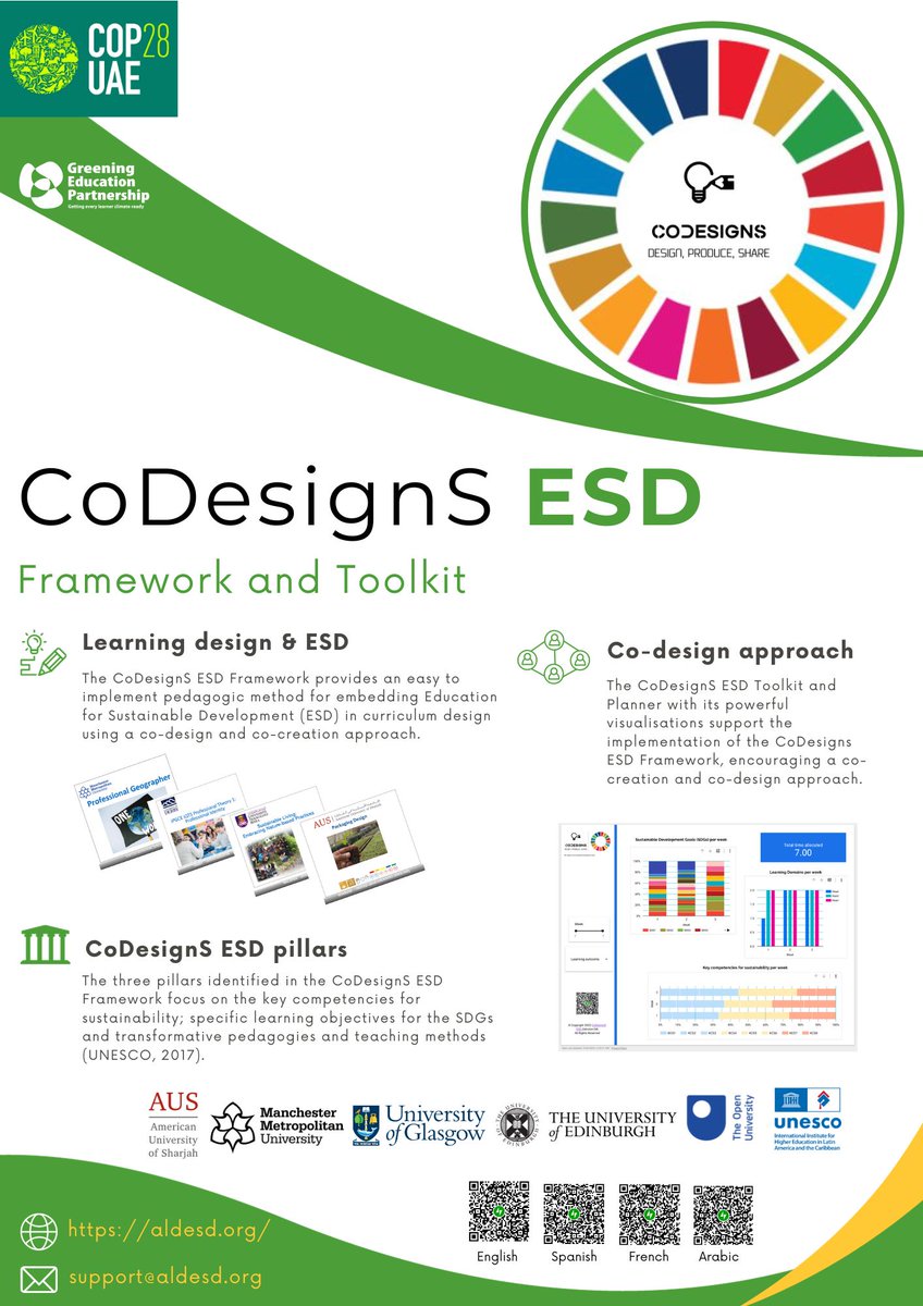 Join us in the Green Zone of COP28 to learn about our CoDesignS ESD Framework and Toolkit. Friday, 1st December 2023 - 12:15 - 13:15 (UAE Time) - Al Erth Room #ESDfor2030 #GreenEducation #ClimateAction #ClimateChangeEducation #LearnForOurPlanet