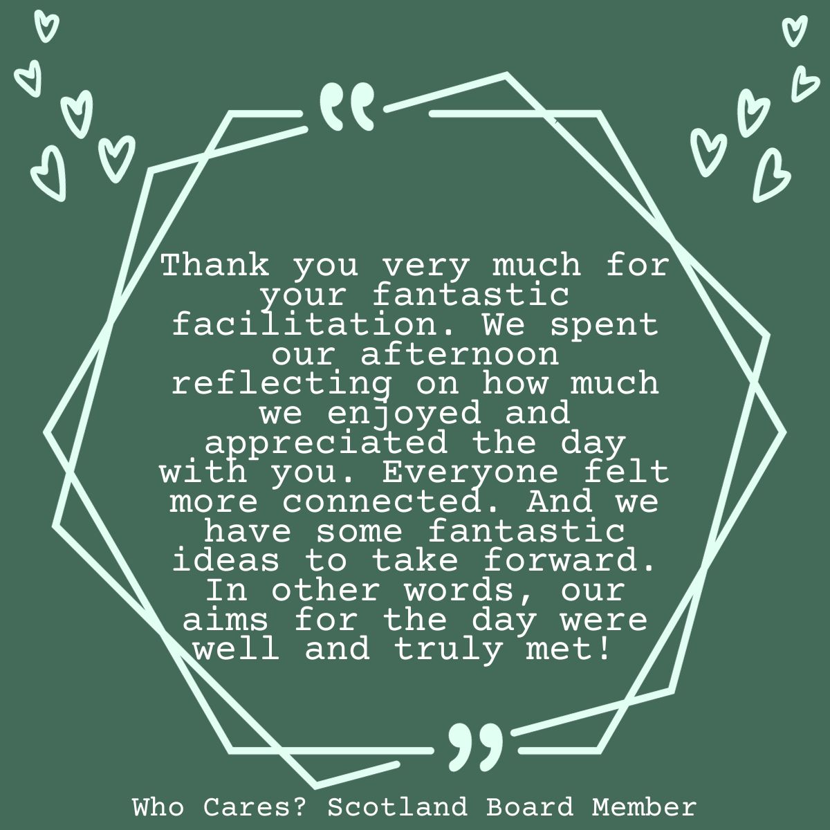 One of the joys of being a facilitator is to accompany teams as they discuss what it is to connect, communicate and care together. It was my privilege to hold space for the fab members of the board of @whocaresscot this weekend and so nice to get such lovely feedback today. ❤️