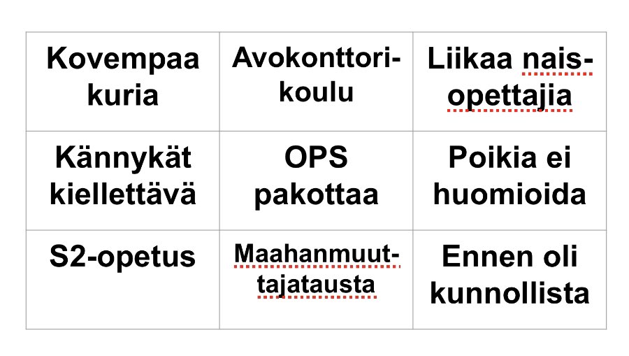 Hei ystävät, tein meidän kaikkien iloksi #PisaBingo-sivun. Kun Pisa-tulokset pian julkistetaan, voit sanomalehtiä lukiessasi tai uutisia kuunnellessasi rastittaa tästä tutut argumentit. Muista kuuluttaa Bingo! täällä X:ssä. Eka bingon saaja saa lahjaksi Uuden ajan muistikirjani.