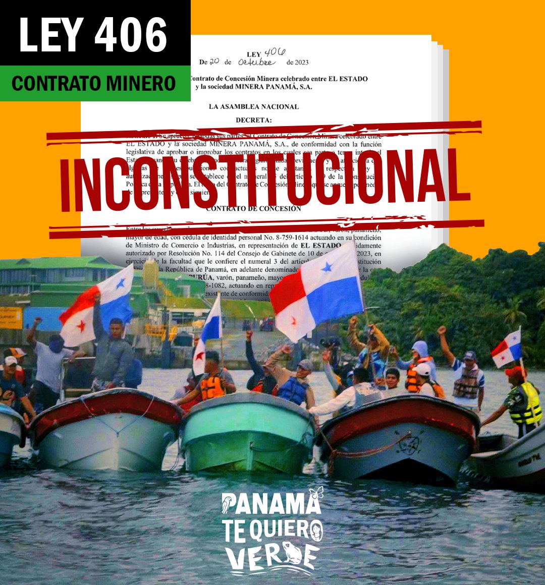 #Panamá: Declaran "inconstitucional" el contrato de concesión de mina de cobre más grande de #Centroamérica, que desató las mayores protestas en décadas. Seguiremos luchando por un país que preserva sus patrimonios libres de minería metálica! #PanamaTeQuieroVerde <a href="/sinmineria/">Panamá Vale Más Sin Minería</a>
